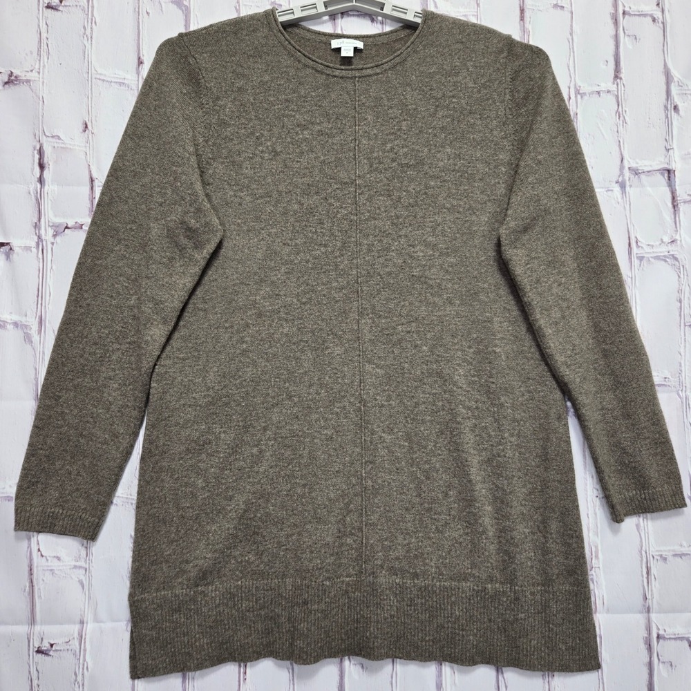 J. Jill Cashmere Tunic Sweater Womens Sz M Brown Heathered Crewneck Long Sleeve